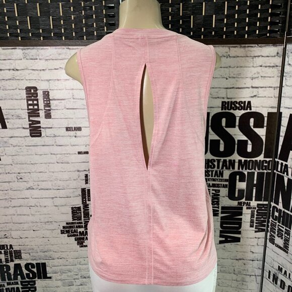 Reebok L Zephyr Pink Heather Crew Neck Back Cut-Out Moisture Wicking Muscle Tee - Picture 4 of 6